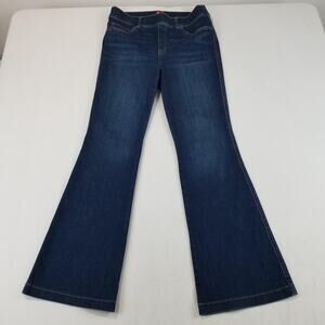 Spanx Jeans Womens Large Petite Blue Wash Flare Pull On Stretch Shaping Denim
